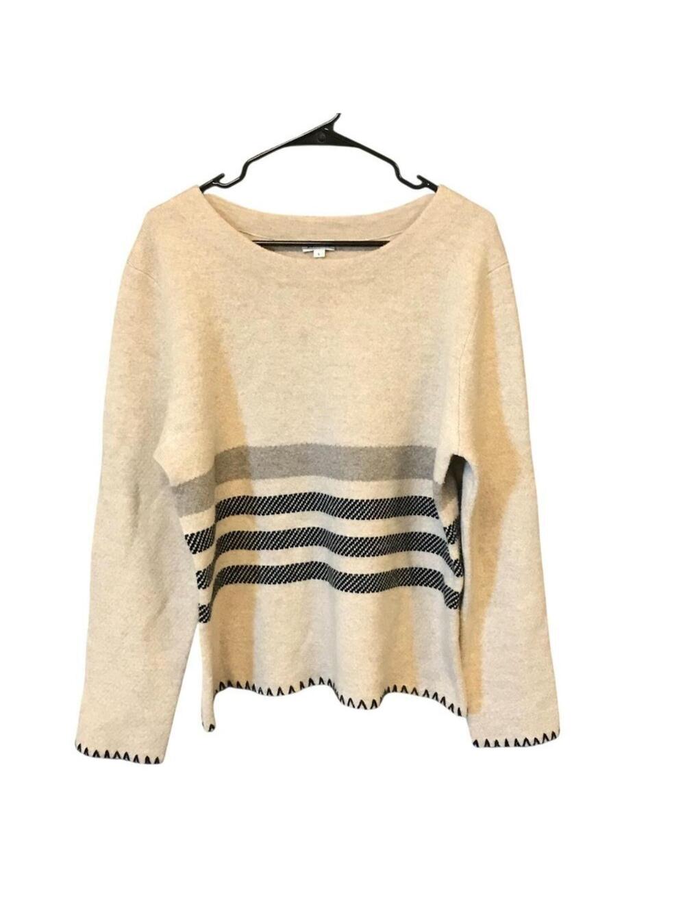 J. Peterman Wool Cashmere Stripe Sweater Women’s L Beige Boat Neck Soft Knit